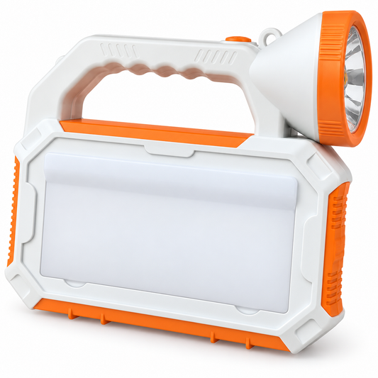 Lanterna solare bianca e arancione con pannello LED e faro