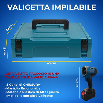 Multiutensile Soffiatore Avvitatore Trapano 8 in 1 68V con Valigetta e Accessori