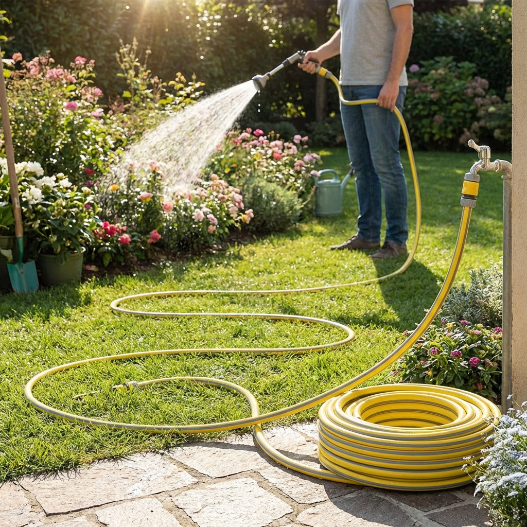 Tubo da giardino 1/2, 30 m, verde, rinforzato, a 3 strati, resistente Tubo da giardino 1/2, 30 m, verde, rinforzato, a 3 strati, resistente
