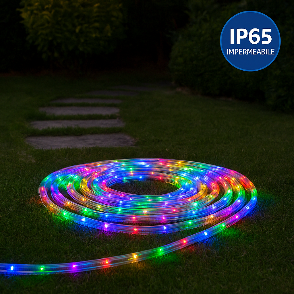 Tubo LED Luminoso 10/20m Multicolore IP65 Esterno Natale Festa Giardino Decorazioni