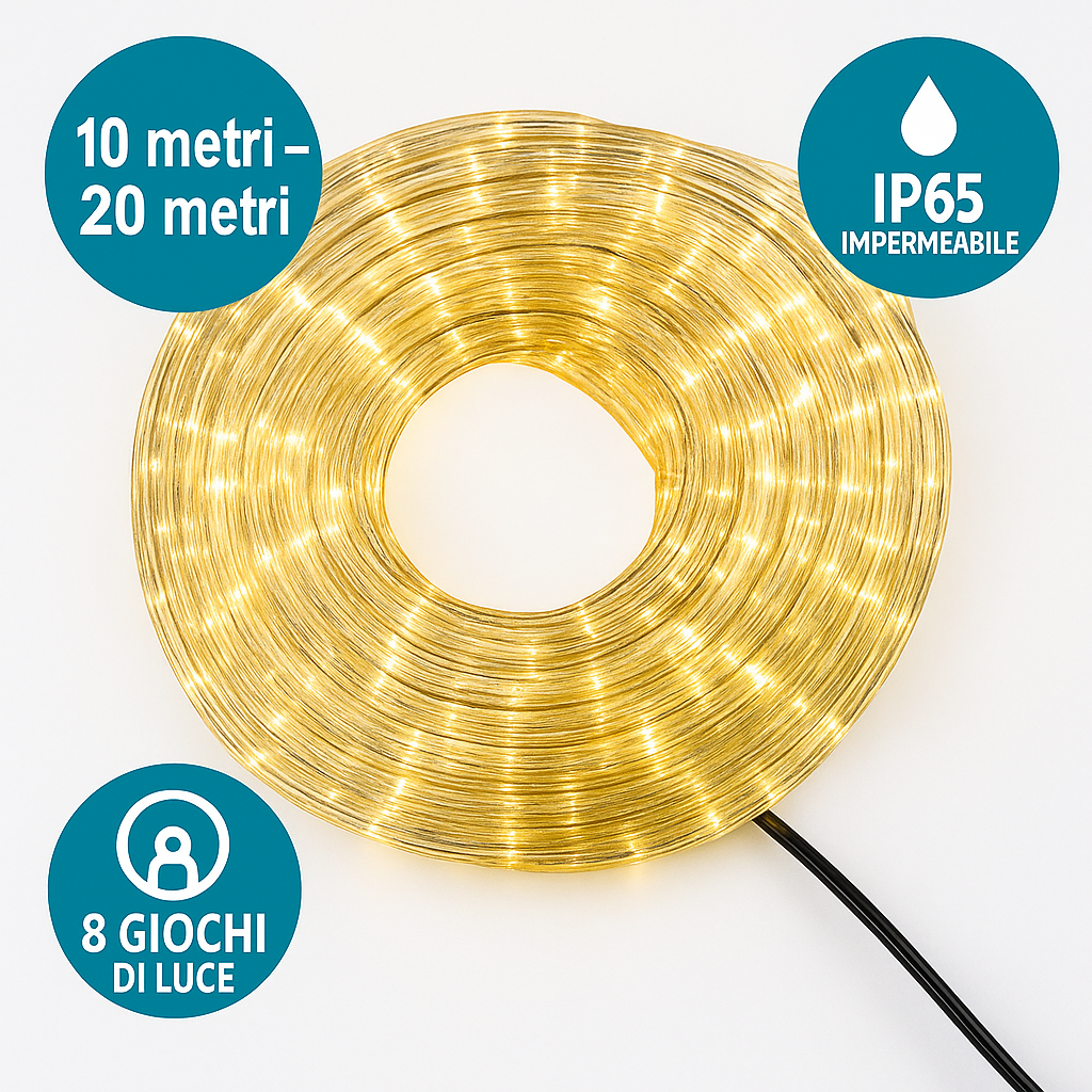 Tubo LED Luminoso 10/20m Multicolore IP65 Esterno Natale Festa Giardino Decorazioni