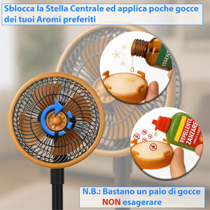 Ventilatore a piantana 60W nero/oro con diffusore oli essenziali