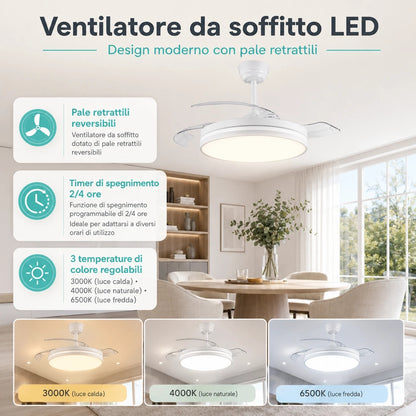 Ventilatore da Soffitto LED 60W con Pale Retrattili