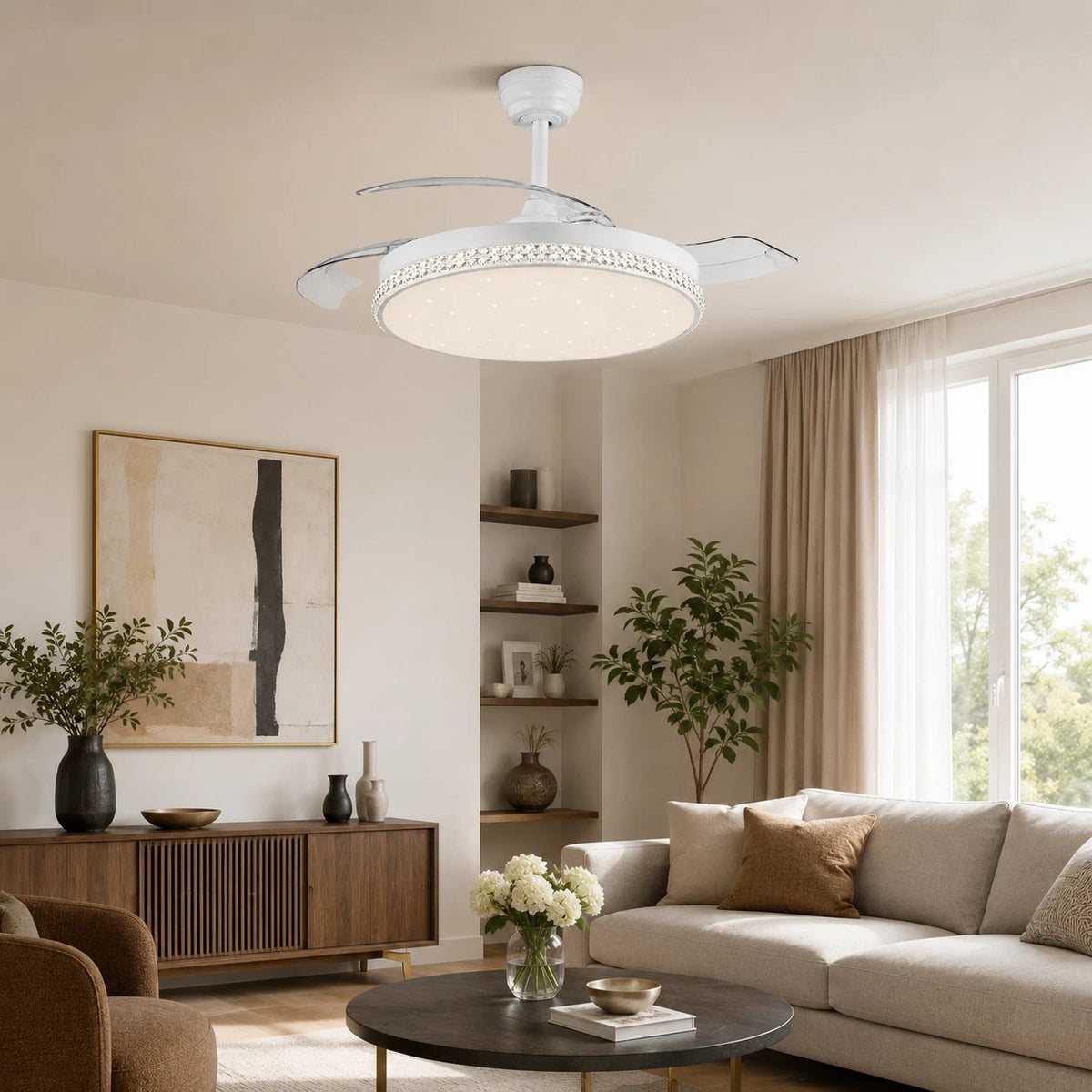Ventilatore LED da Soffitto 80W con Luce Effetto Stellato