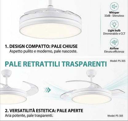Ventilatore da Soffitto LED 60W con Pale Retrattili