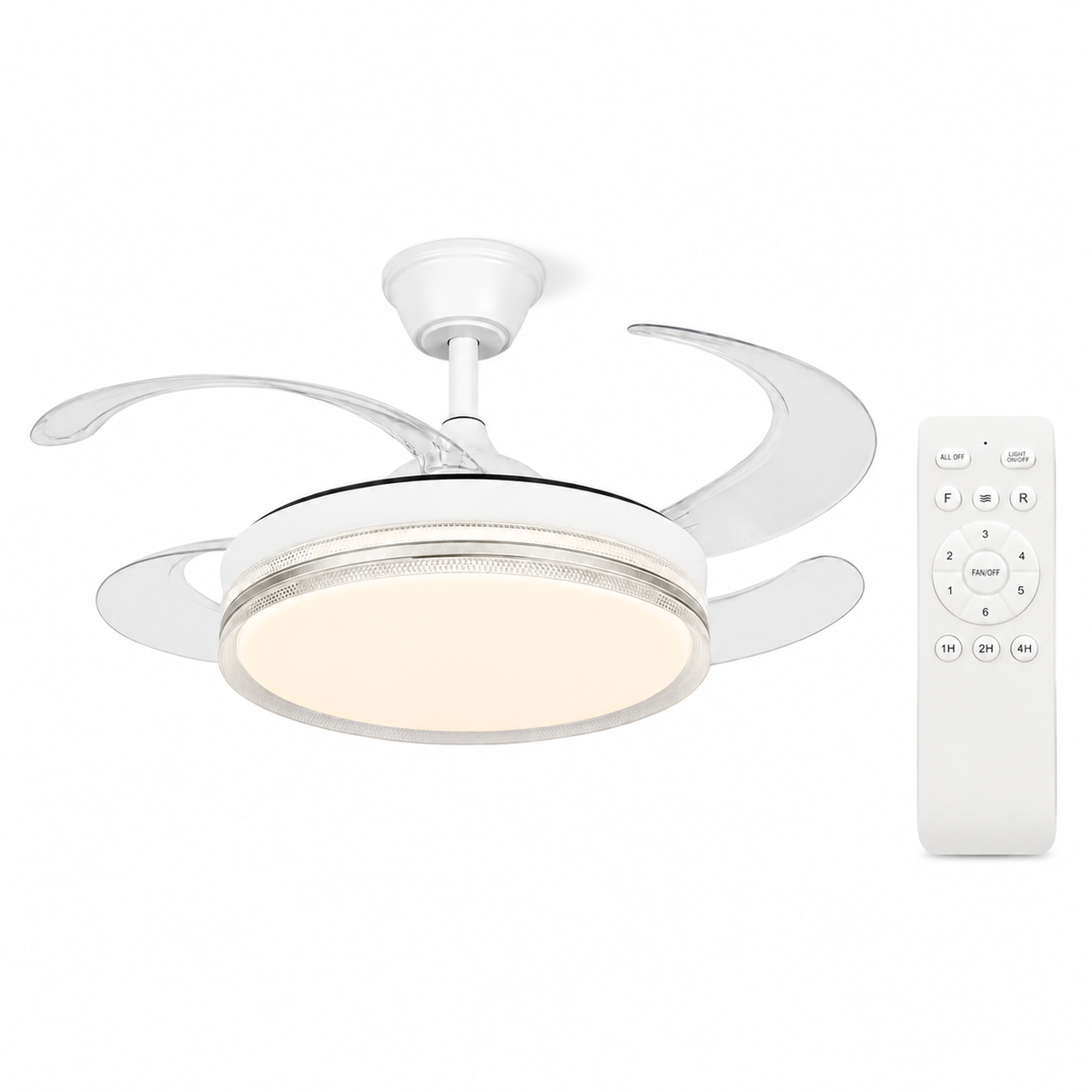 Ventilatore da soffitto 48 pollici con telecomando su sfondo bianco